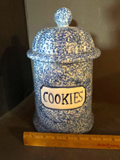 Blue spongeware canister for sale  Riverside