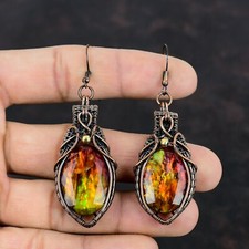 Usado, Brincos pendentes/gota envoltos em fio presente cobre amolita joia para mãe 2,95" comprar usado  Enviando para Brazil