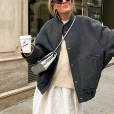 Jaqueta Bombardeiro de Lã Zara Oversized Cinza Tamanho M/G comprar usado  Enviando para Brazil
