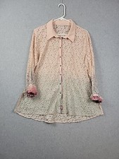 Camisa feminina Soft Surroundings Aurelie rosa ombre renda floral LS botão para cima LP comprar usado  Enviando para Brazil