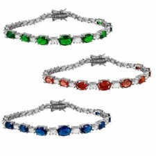 Pulsera De Tenis De Plata Esterlina Con Piedras CZ En Forma Ovalada, usado comprar usado  Enviando para Brazil