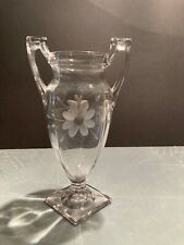 Vaso troféu vintage estilo Tiffin vidro transparente gravado design floral 11 polegadas comprar usado  Enviando para Brazil