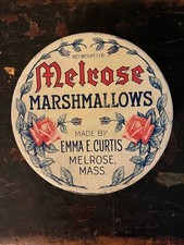 Antiga lata de lata Melrose Marshmallows 1 lb Emma E. Curtis Melrose vazia comprar usado  Enviando para Brazil