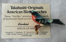 Broche vintage Takahashi pássaro azul pintado à mão madeira pássaro azul esmalte broche com cartão comprar usado  Enviando para Brazil