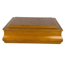 Caixa de joias de madeira loira tampa folheada burl 2 camadas forro de veludo espelho década de 1980 comprar usado  Enviando para Brazil