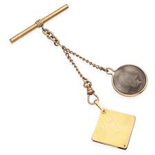 Relógio de bolso antigo folheado a ouro amarelo ônix barra T Intaglio corrente fob comprar usado  Enviando para Brazil