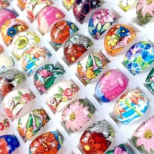 100 peças anel de acrílico estilo infantil flor extravagante atacado EUA TAMANHO 4 comprar usado  Enviando para Brazil