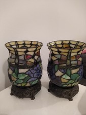 2 x Par de lámparas estilo Tiffany QVC con flores de libélula florales a juego segunda mano  Embacar hacia Mexico