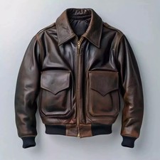 Jaqueta de couro masculina piloto da Força Aérea couro bovino aviador A-2 jaqueta bombardeiro voo comprar usado  Enviando para Brazil
