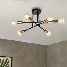 RRTYO Highlandville 23,62 pulgadas Montaje semi empotrado Sputnik negro y dorado de 6 luces segunda mano  Embacar hacia Mexico