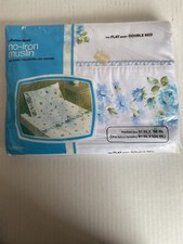 Lençol de casal vintage JC Penney sem ferro 1 plano 50/50 -flores azuis comprar usado  Enviando para Brazil