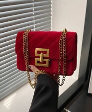 Bolsa de mão feminina moda texturizada veludo corrente ouro vermelho comprar usado  Enviando para Brazil