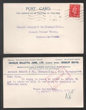 Cartão postal 1939 KGVI Charles Willetts Junr Ltd. 1d Cradley Heath, Staffs comprar usado  Enviando para Brazil