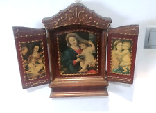 Vintage Feito à Mão Grande Igreja Tríptico Relicário Madeira Religiosa Oratório Altar 18" comprar usado  Enviando para Brazil
