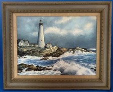 FAROL VINTAGE PINTURA ÓLEO SOBRE TELA ASSINADO 32,25” X 26” comprar usado  Enviando para Brazil