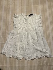 Blusa Zara branca de algodão renda pintuck ilhós tamanho extrapequeno XS comprar usado  Enviando para Brazil
