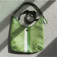 Usado, Bolsa Hobo Coach Signature Listrada – Verde e Branca – Como Nova comprar usado  Enviando para Brazil