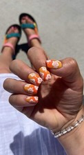 Unhas curtas quadradas vermelhas Aspen Meili surf pôr do sol praia novas com cola  comprar usado  Enviando para Brazil