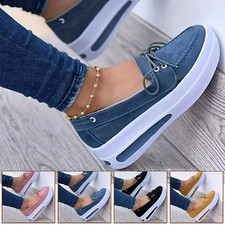 Sapatos femininos bloco slip on biqueira fechada plataforma cunha plana casual tênis com cadarço comprar usado  Enviando para Brazil
