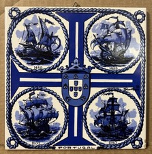 Veleiro vintage português arte cerâmica azulejo brasão de armas e história marítima comprar usado  Enviando para Brazil