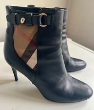 Usado, Botas Burberry couro preto Nova Check lona Ivybridge US7.5 EU38 comprar usado  Enviando para Brazil