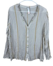 Camisa feminina HANRO gola V listrada com botões marfim viscose média, usado comprar usado  Enviando para Brazil