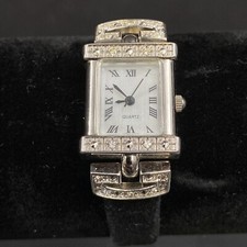 Relógio de pulso feminino elegante tom prata retangular rosto vestido pulseira de veludo mod comprar usado  Enviando para Brazil
