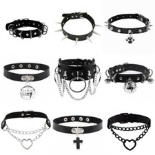 Gargantilha de couro preta gótica punk masculina feminina rebite O anel colarinho colar comprar usado  Enviando para Brazil