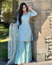 NOVO VESTIDO DE FESTA DE CASAMENTO PAQUISTANÊS AZUL CELESTE TERNO PALAZZO BOLLYWOOD INDIANO comprar usado  Enviando para Brazil