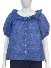 Blusa túnica Doen feminina designer azul floral estampada babado algodão G comprar usado  Enviando para Brazil
