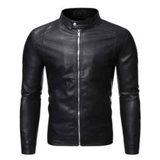 Jaqueta de couro masculina gola alta fina motocicleta espessada casacos de couro ecológico, usado comprar usado  Enviando para Brazil