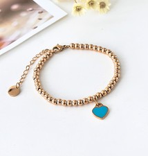 Pulseira pingente coração amor contas esferográficas sólidas folheada a ouro rosa 18K Lady comprar usado  Enviando para Brazil