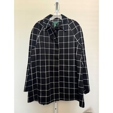 Trench coat feminino Lauren Ralph Lauren preto branco xadrez painel janela tamanho M, usado comprar usado  Enviando para Brazil