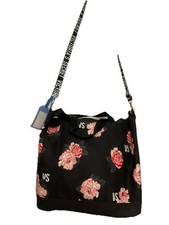 Bolsa tote floral Victoria's Secret Weekender Getaway preta rosa logotipo de viagem dourada comprar usado  Enviando para Brazil