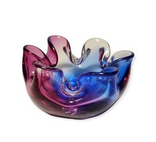 Tigela de vidro Murano Art bordas laminadas com babados azul roxo 5" diâmetro  comprar usado Tigela de vidro Murano Art bordas laminadas com babados azul roxo 5" diâmetro  comprar usado  Enviando para Brazil