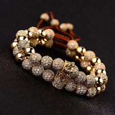 Hot Luxo Micro Pave Coroa Zircônia Cúbica trançado ajustável Par Pulseiras Para Homens Mulheres comprar usado  Enviando para Brazil