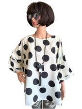 Blusa oversize design personalizado bolinhas ousadas G/XL branca preta manga curta nova comprar usado  Enviando para Brazil