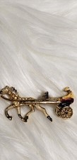 Broche de carrinho de corrida arnês de cavalo vintage, broche Goldtone-Equestrian comprar usado  Enviando para Brazil