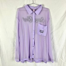 Camisa de dormir Savage X Fenty roxa rede de pesca malha L transparente botão para cima namorado sexy, usado comprar usado  Enviando para Brazil