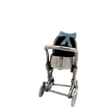 Carrinho de bebê vintage 925 esterlina com laço de esmalte azul art déco miniatura comprar usado  Enviando para Brazil