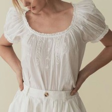 Blusa feminina Doen de renda gola redonda manga folhada comprar usado  Enviando para Brazil