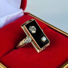Anel antigo Art Deco ouro 10K e ônix preta e diamante e pérola comprar usado  Enviando para Brazil