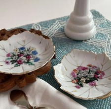 2 VTG 4" Forma de Folha Acabamento Dourado Bugigangas Saquinho de Chá Pratos Floral Pintado à Mão Japão, usado comprar usado  Enviando para Brazil