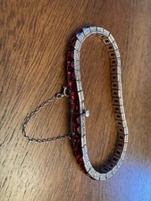 Pulseira de tênis quadrada de strass vermelho esterlina com fecho push-in comprar usado  Enviando para Brazil