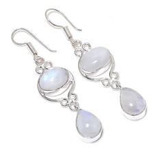 Brinco de prata esterlina 925 feito à mão com pedra preciosa arco-íris da lua tamanho 2,4" comprar usado  Enviando para Brazil