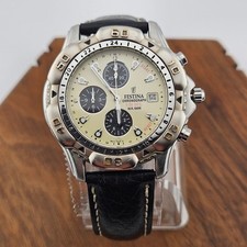 Usado, Relógio masculino Festina tom prata cronógrafo multidial pulseira de couro marrom escuro  comprar usado  Enviando para Brazil