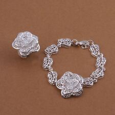 Conjunto de pulseira de anel fofa feminina linda flor prata moda casamento S442 comprar usado  Enviando para Brazil