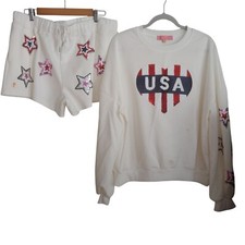 Conjunto de moletom/shorts Simply Southern USA Patriotic muito macio lantejoulas XXL comprar usado  Enviando para Brazil