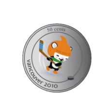 🇨🇦 Mascote Olímpico do Canadá moeda colorida de 50 centavos, hóquei no gelo (Miga), 2010 comprar usado  Enviando para Brazil