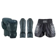 Conjunto de shorts PMA Twin Tigers luvas de boxe muay thai caneleiras preto sparring comprar usado  Enviando para Brazil